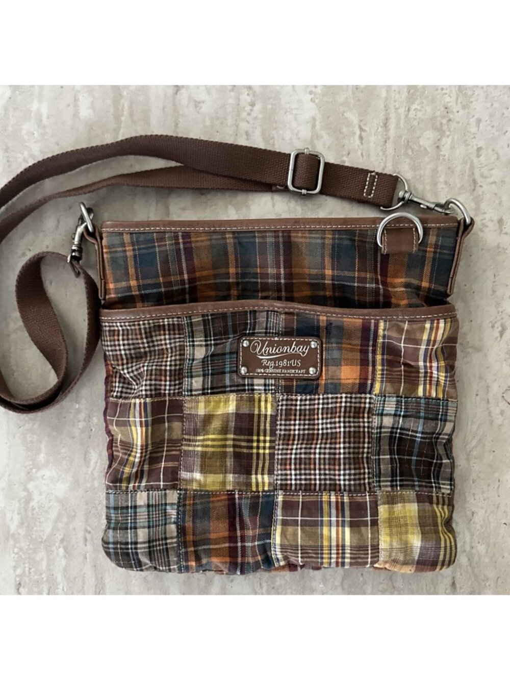 Union Bay Crossbody Patchwork Madras Plaid Shoulder Bag Tote Boho Hippie Y2K